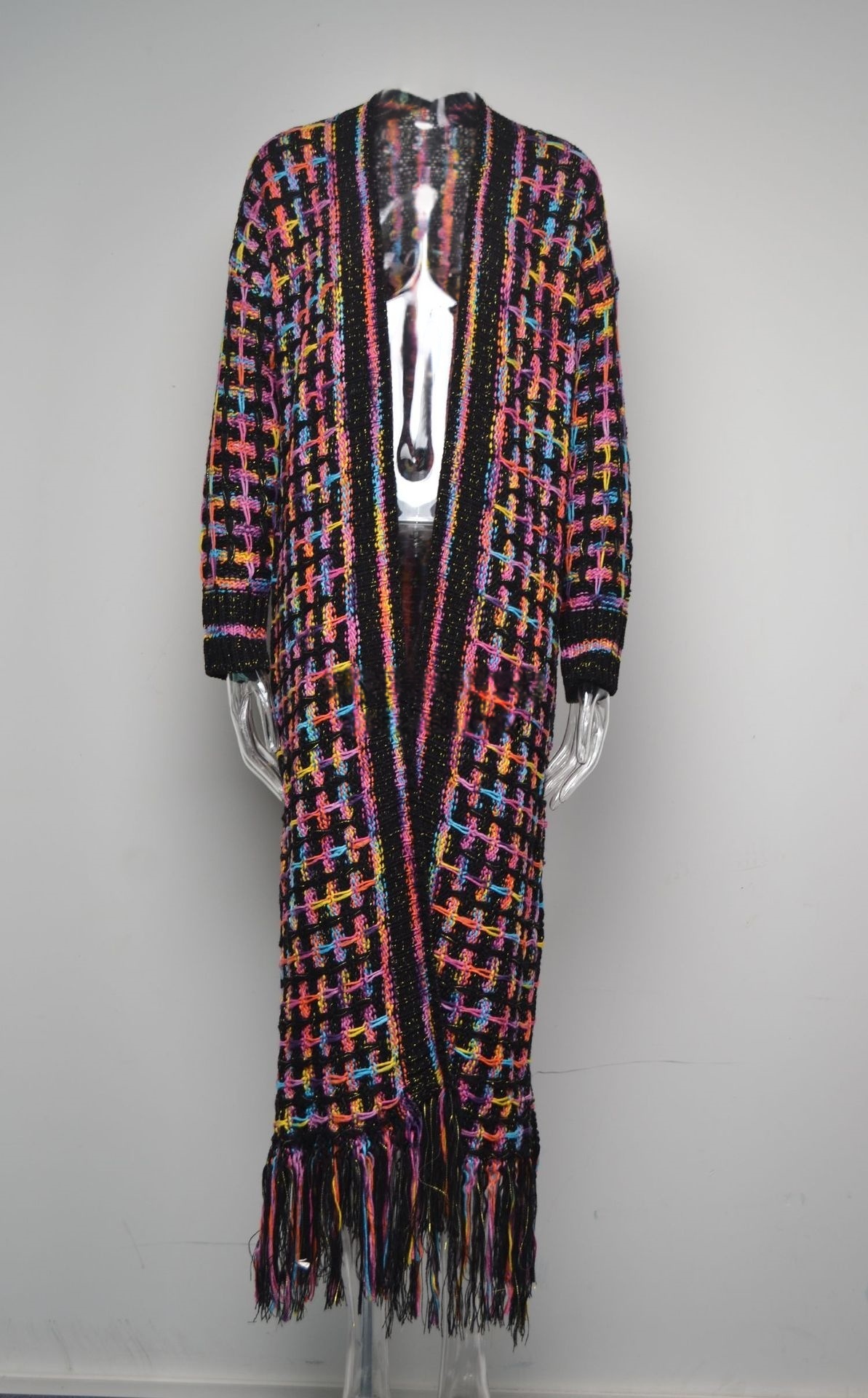 Elegant Colorful Long Cardigan Sweater Womens Large Size Knitted Sweater Coat